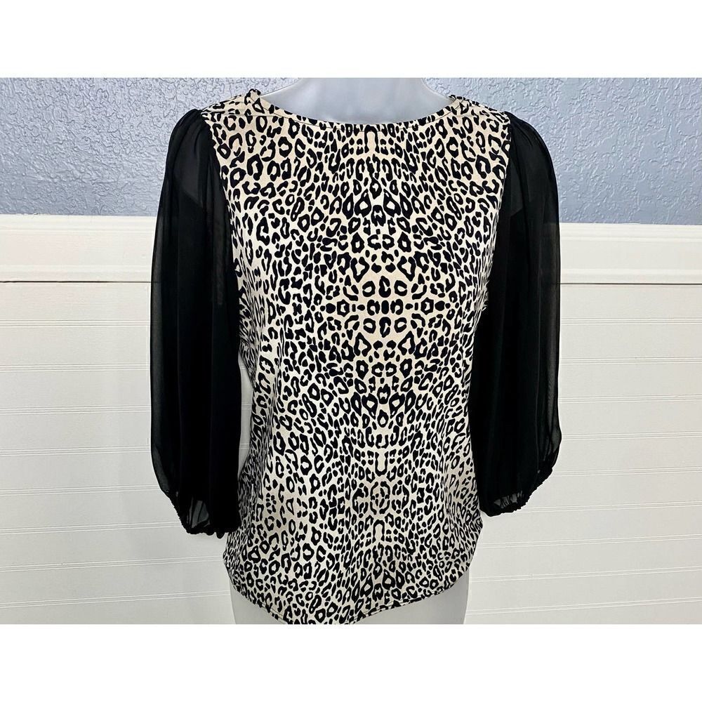 Vince Camuto Leopard Blouse with Black Sheer Sleeve Sleeve